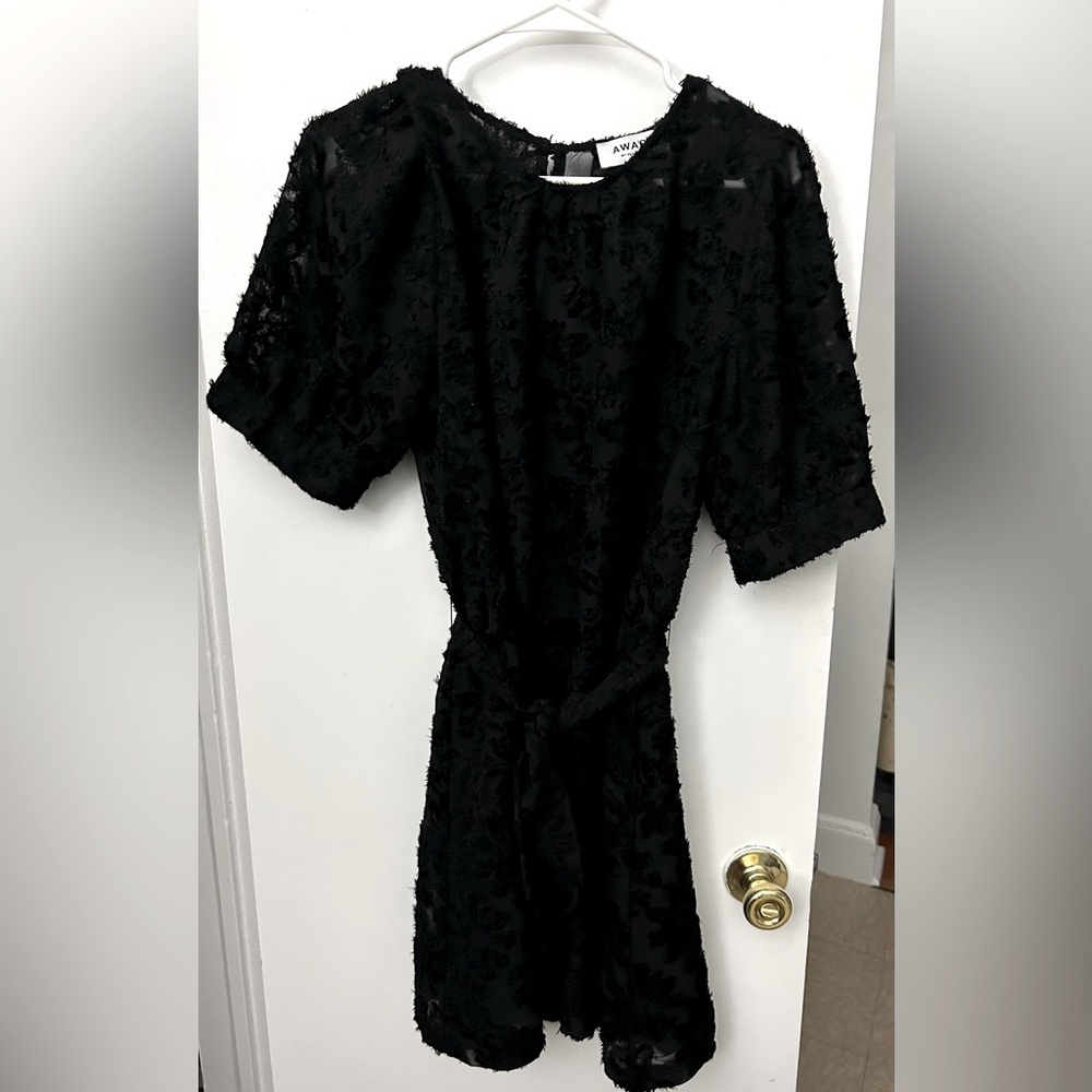 Black Textured Short Sleeve Dress